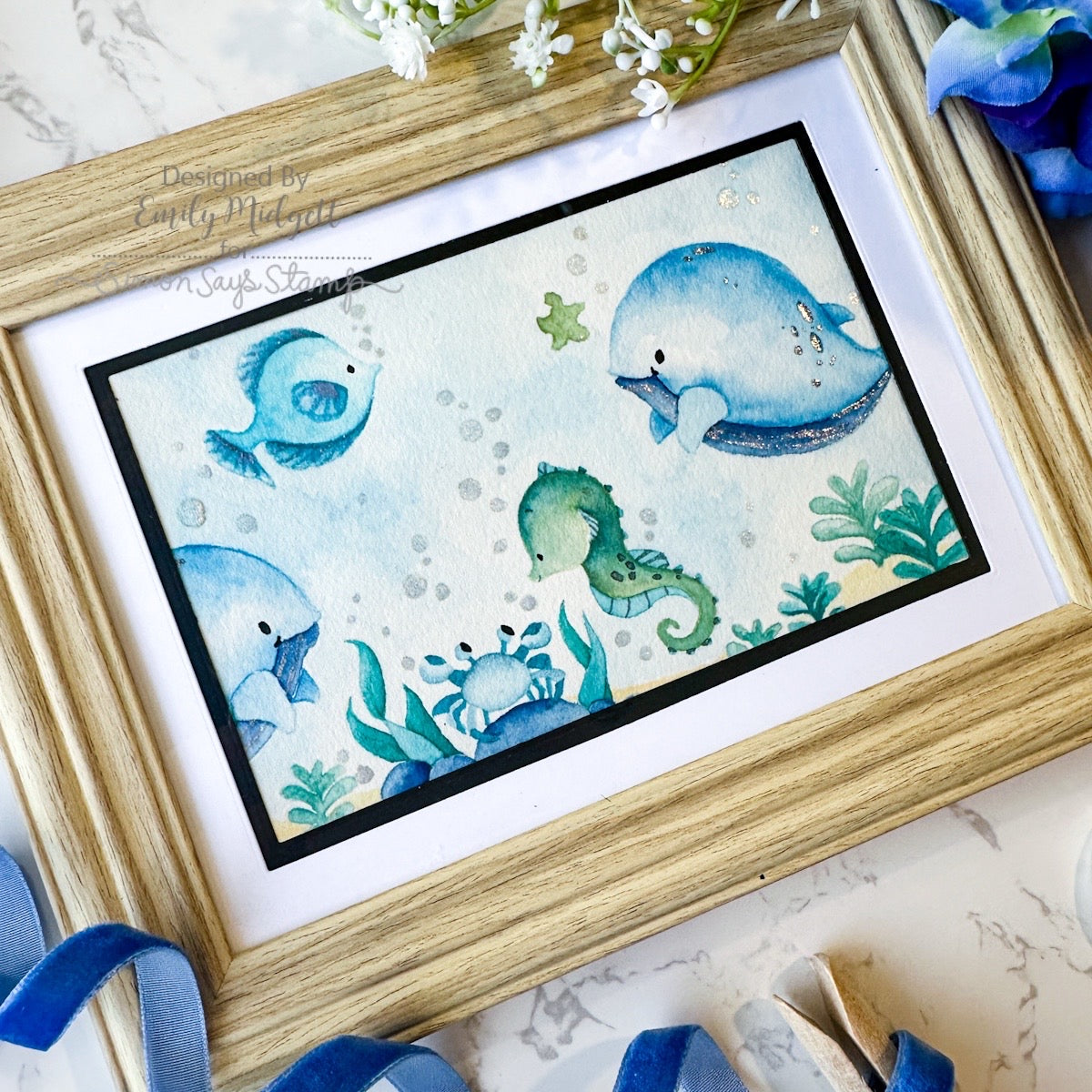 Simon Says Stamps and Dies Undersea Friends set1002us Friend Like You Sea Creature Art | color-code:ALT01 Ocean Scene Frame Emily Midgett
