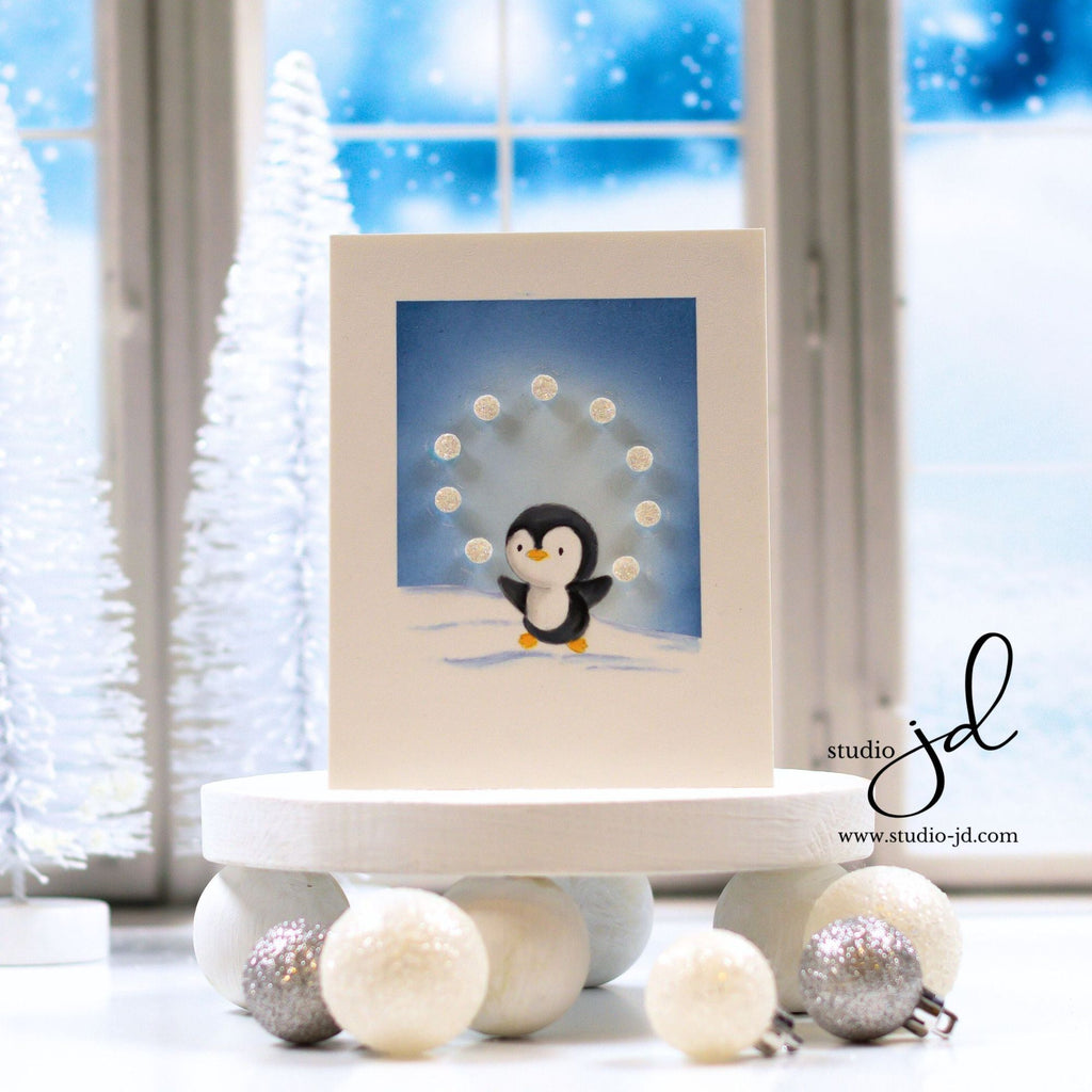 Simon Says Stamps and Dies Warm Heart set867wh Juggling Penguin Card Jean Doeringsfeld