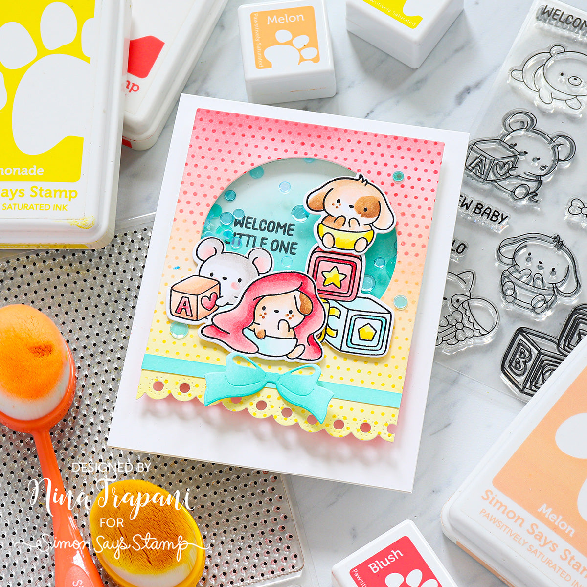 Simon Says Stamps and Dies Welcome Little One set986wl Moments in Time Baby Card Nina-Marie Trapani