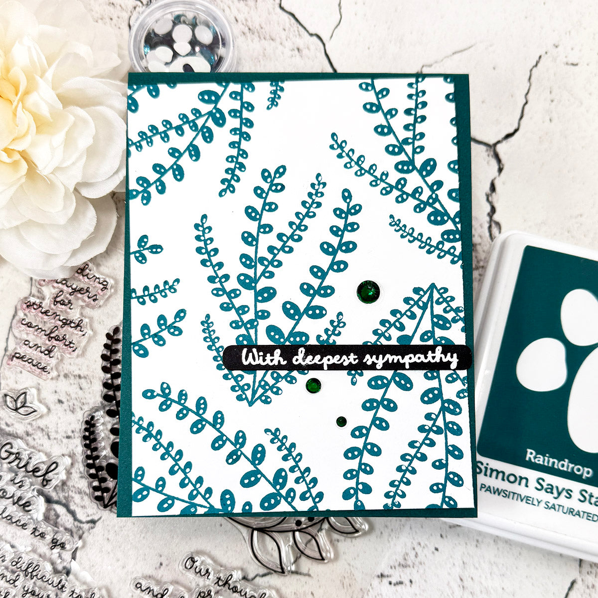 Simon Says Stamps and Dies With Sympathy set1233ws Always There With Deepest Sympathy teal Nora Noll