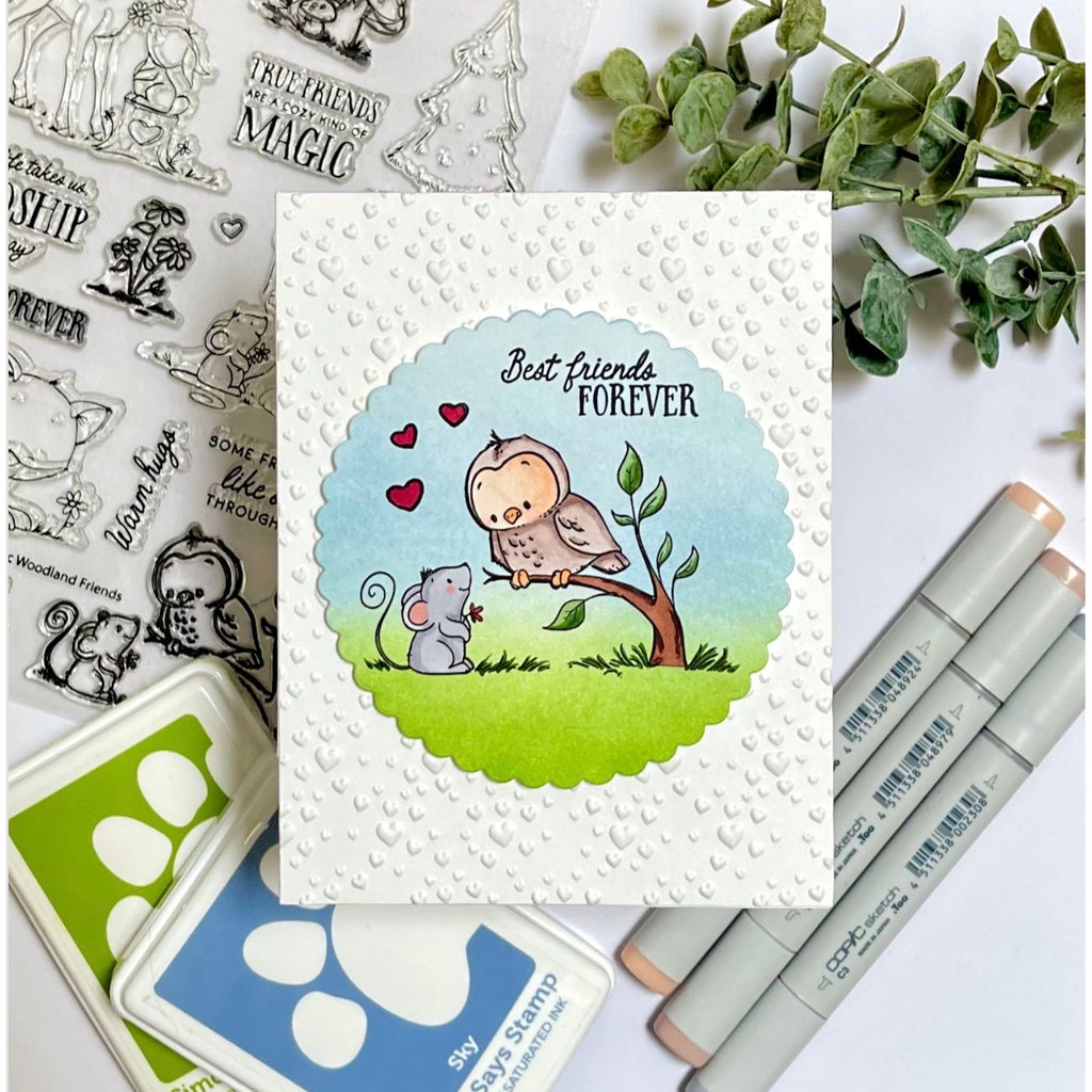 Simon Says Stamps and Dies Woodland Friends set1304wf Every Happiness Barb Engler Owl and Mouse Friend Card