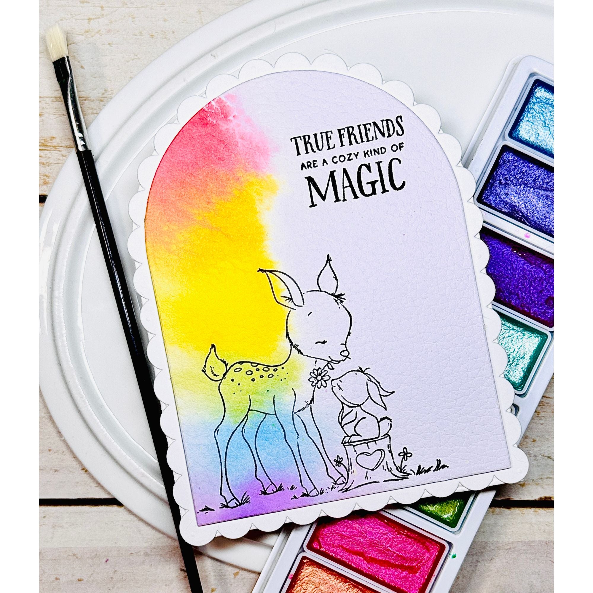 Simon Says Stamps and Dies Woodland Friends set1304wf Every Happiness Kelly Santi Deer and Bunny Friend Card