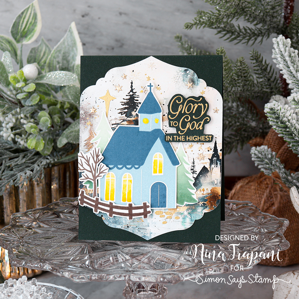 Simon Says Stamps and Dies Wrapped in His Love set1071wl Christmas Card Nina Trapani Glory to God