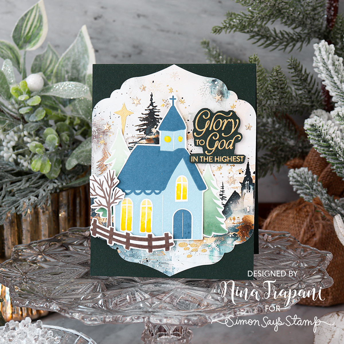 Simon Says Stamps and Dies Wrapped in His Love set1071wl Christmas Card Nina Trapani Glory to God