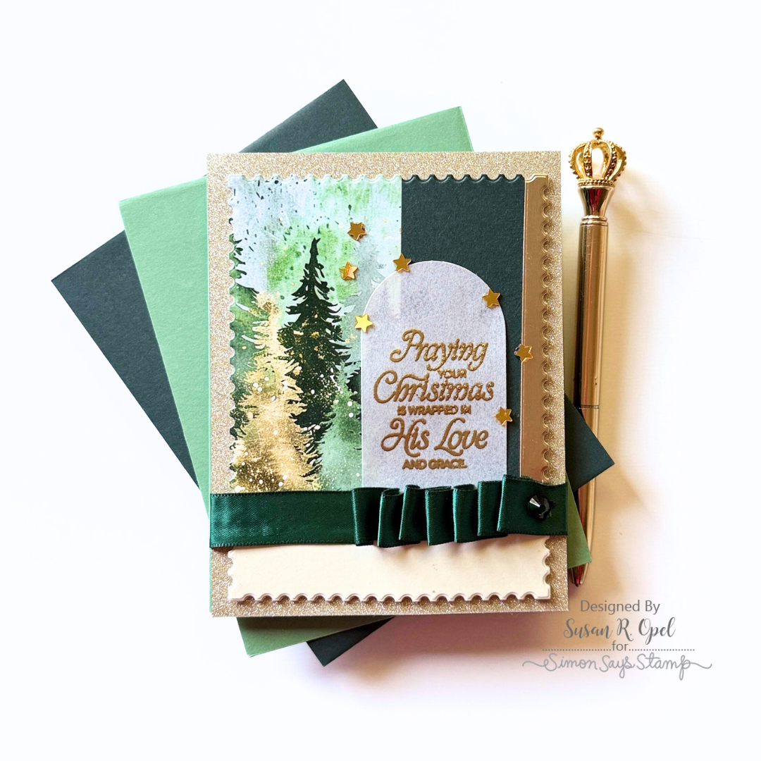 Simon Says Stamps and Dies Wrapped in His Love set1071wl Christmas Card | color-code:ALT08 Susan Opel Green Ribbon