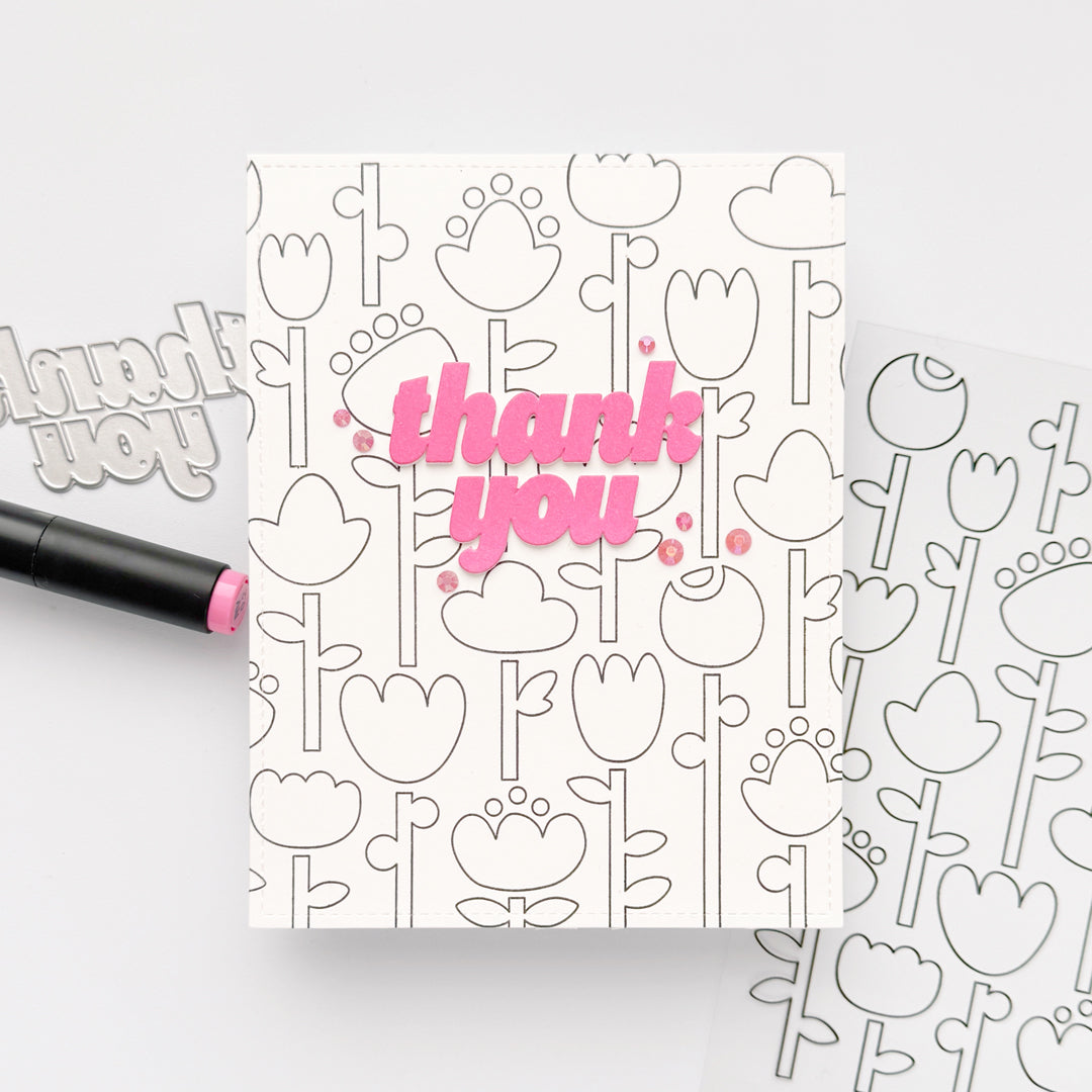 Simon Says Stamps and Stencils Folk Flowers set1206ff In My Heart Clean and Simple Thank You Card