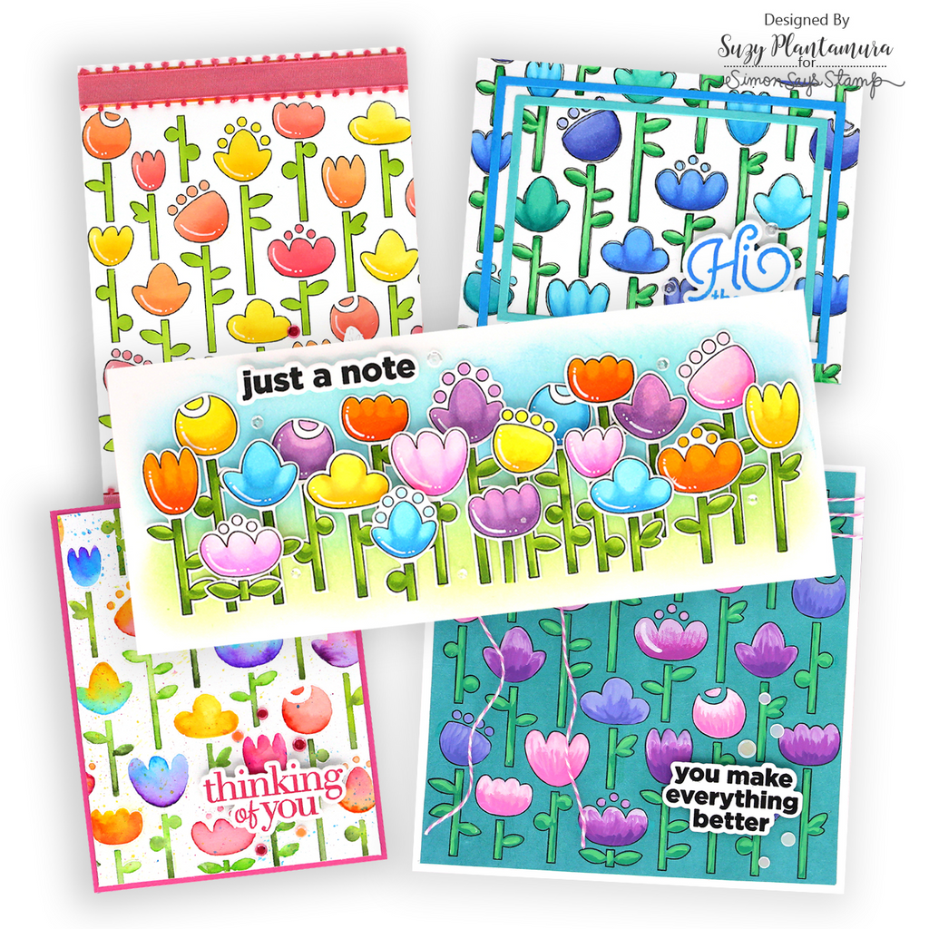 Simon Says Stamps and Stencils Folk Flowers set1206ff In My Heart Floral Card Set Suzy Plantamura | color-code:ALT08