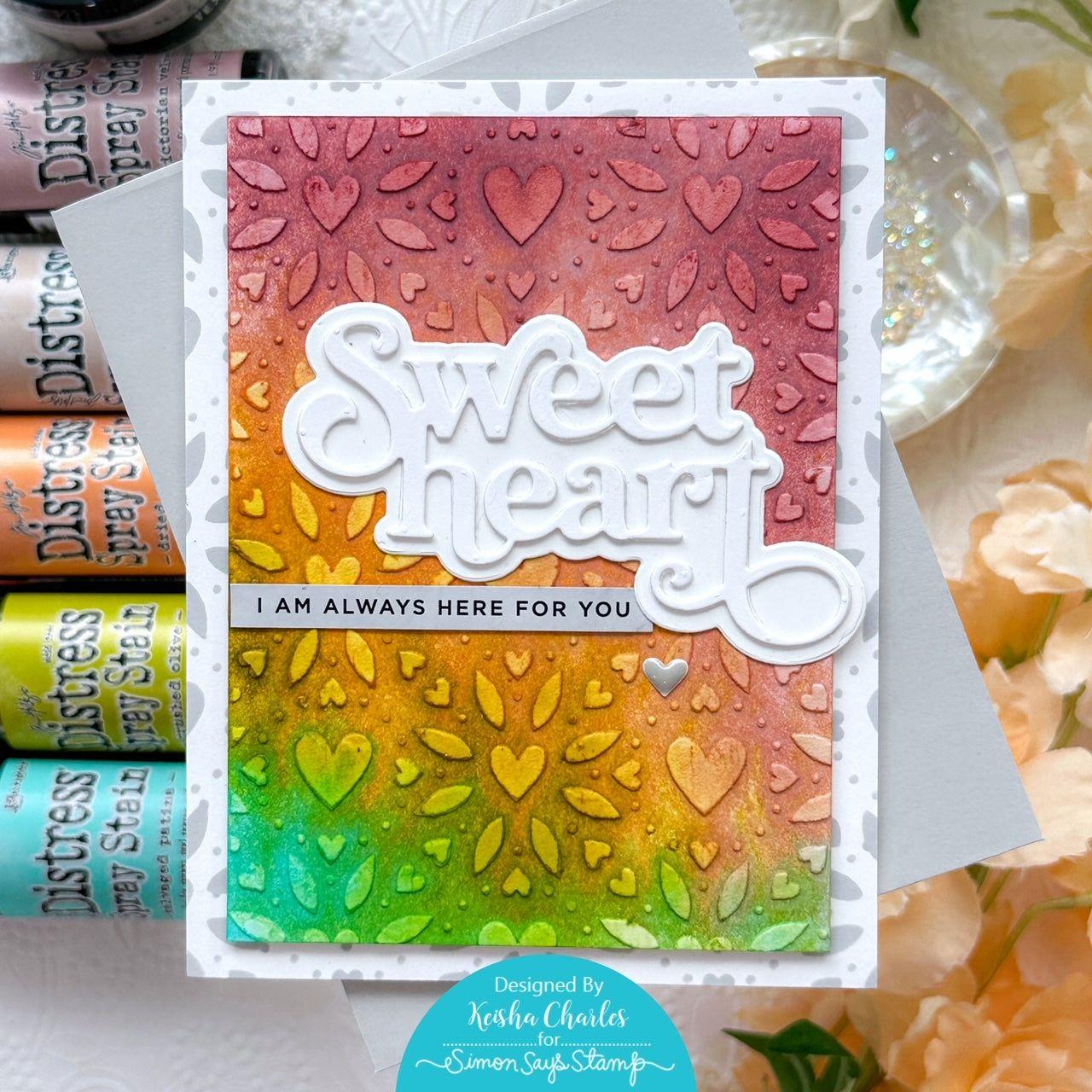 Simon Says Stencil Heart Blooms ssst221733 Sweetheart Love Card | color-code:ALT05 Keisha Charles Rainbow Inking