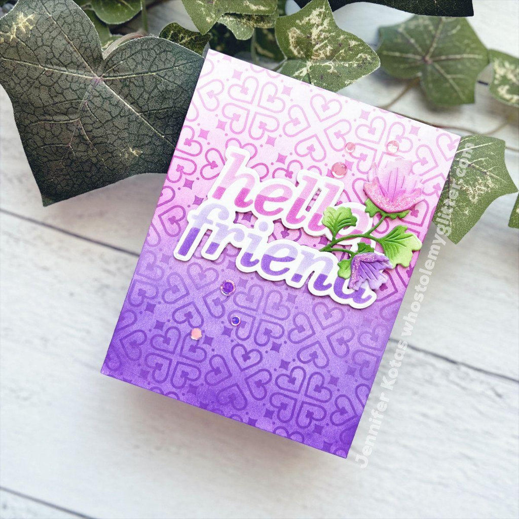 Simon Says Stencils And Dies Just My Type Friend Friend Card | color-code:ALT01 set722jm Jennifer Kotas Lavender