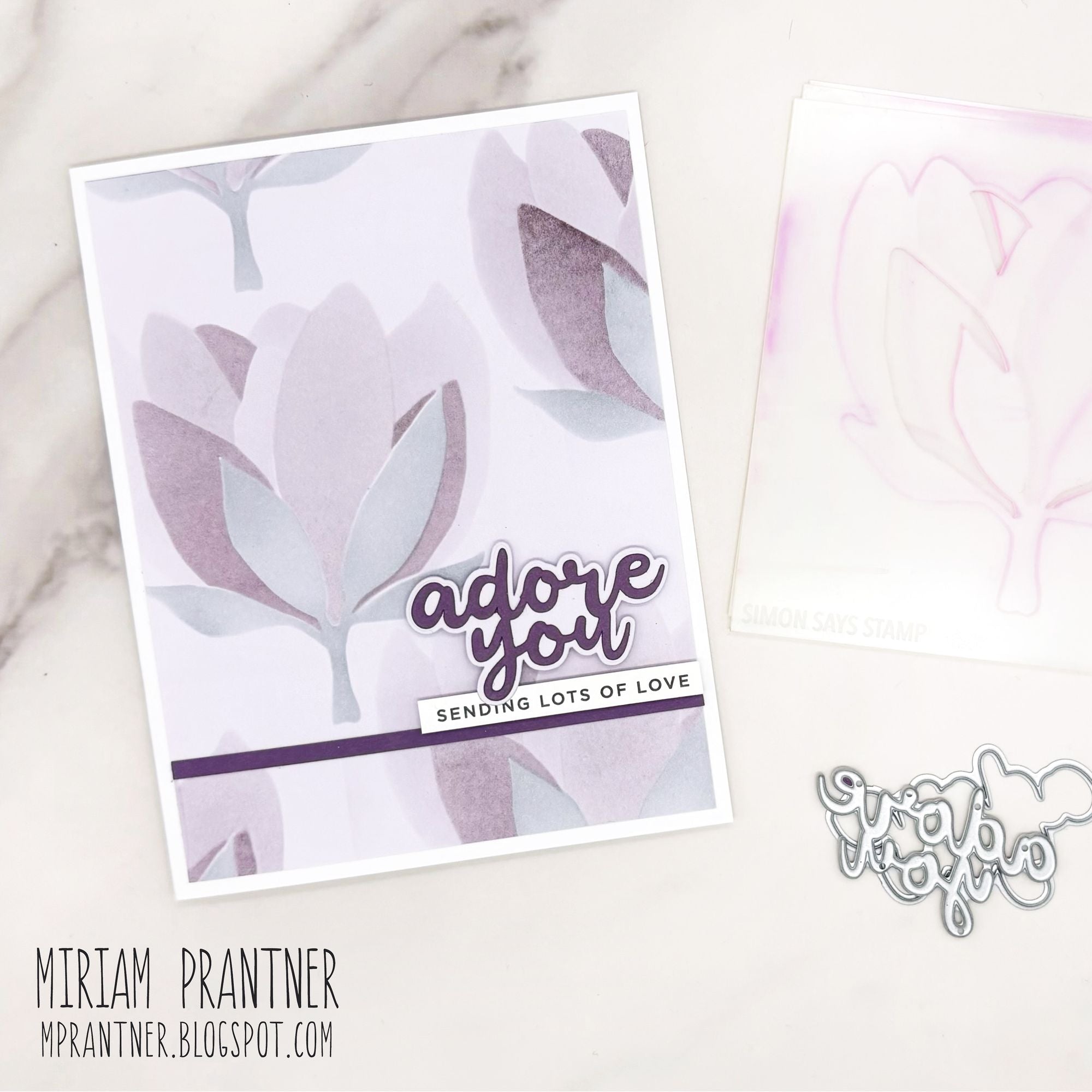 Simon Says Stencils and Dies Blooming Flower set1257bf Shine On Miriam Prantner Soft Lilac Card