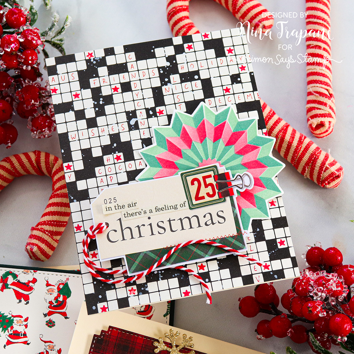 Simon Says Stencils and Dies Layered Rosette set889lr Christmas Card | color-code:ALT04 Nina Trapani Crossword Paper