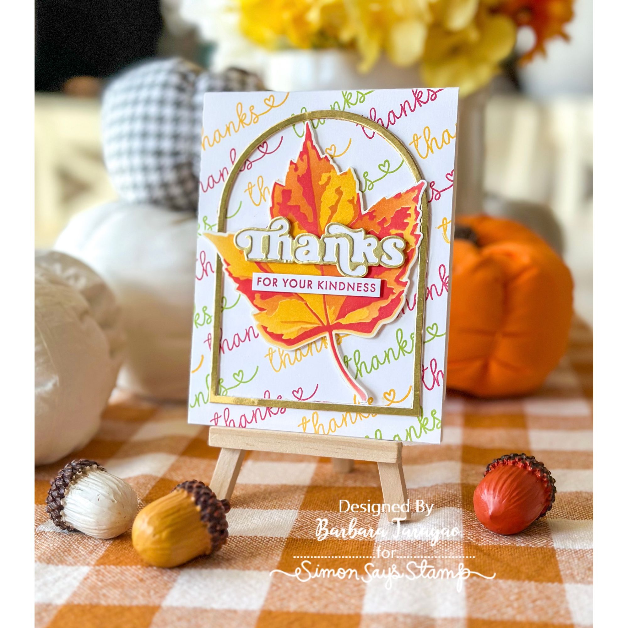 Simon Says Stencils and Dies Red Maple set1066rm Gratitude Card Barbara Tarayao Thanks Arch