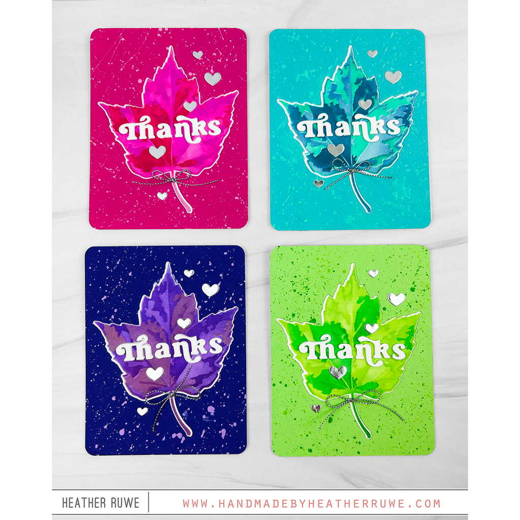 Simon Says Stencils and Dies Red Maple set1066rm Thanks Cards | color-code:ALT18 Heather Ruwe Neon