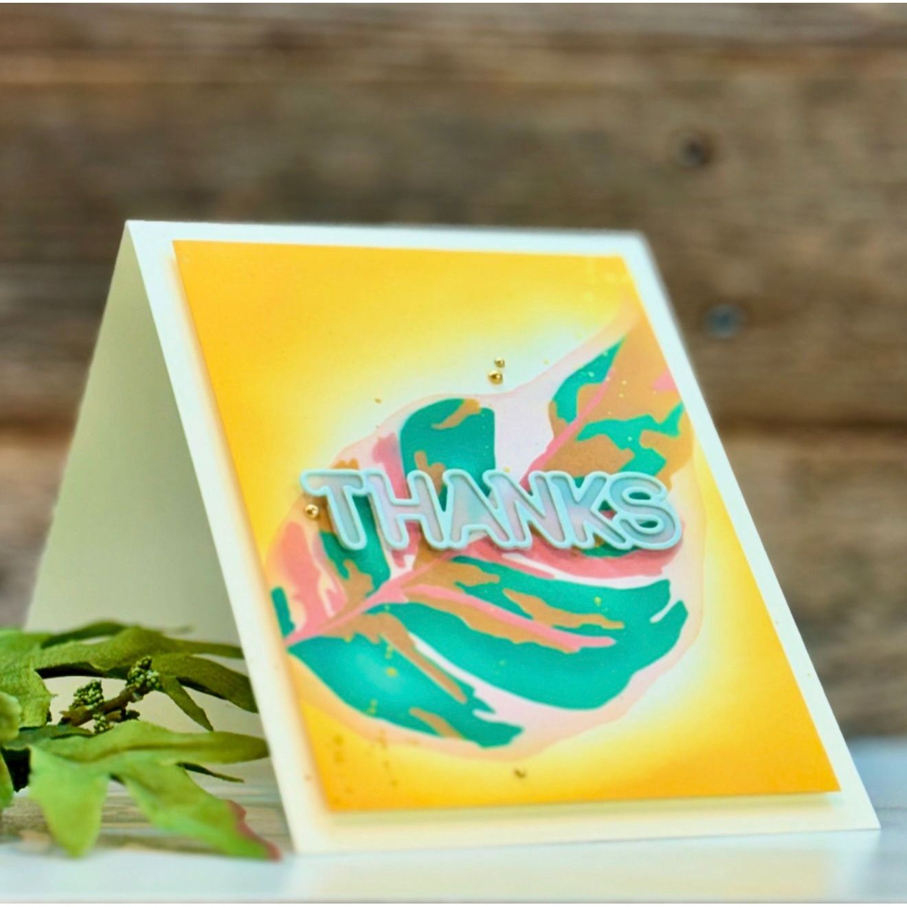 Simon Says Stencils and Dies White Fusion set953wf Rain or Shine Thanks Card Joe Sysavath Neon