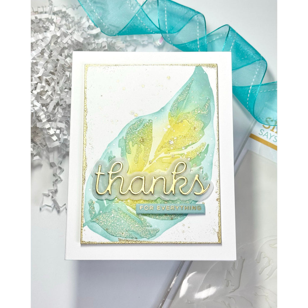 Simon Says Stencils and Dies White Fusion set953wf Rain or Shine Thanks Card Karen Downs Luminous
