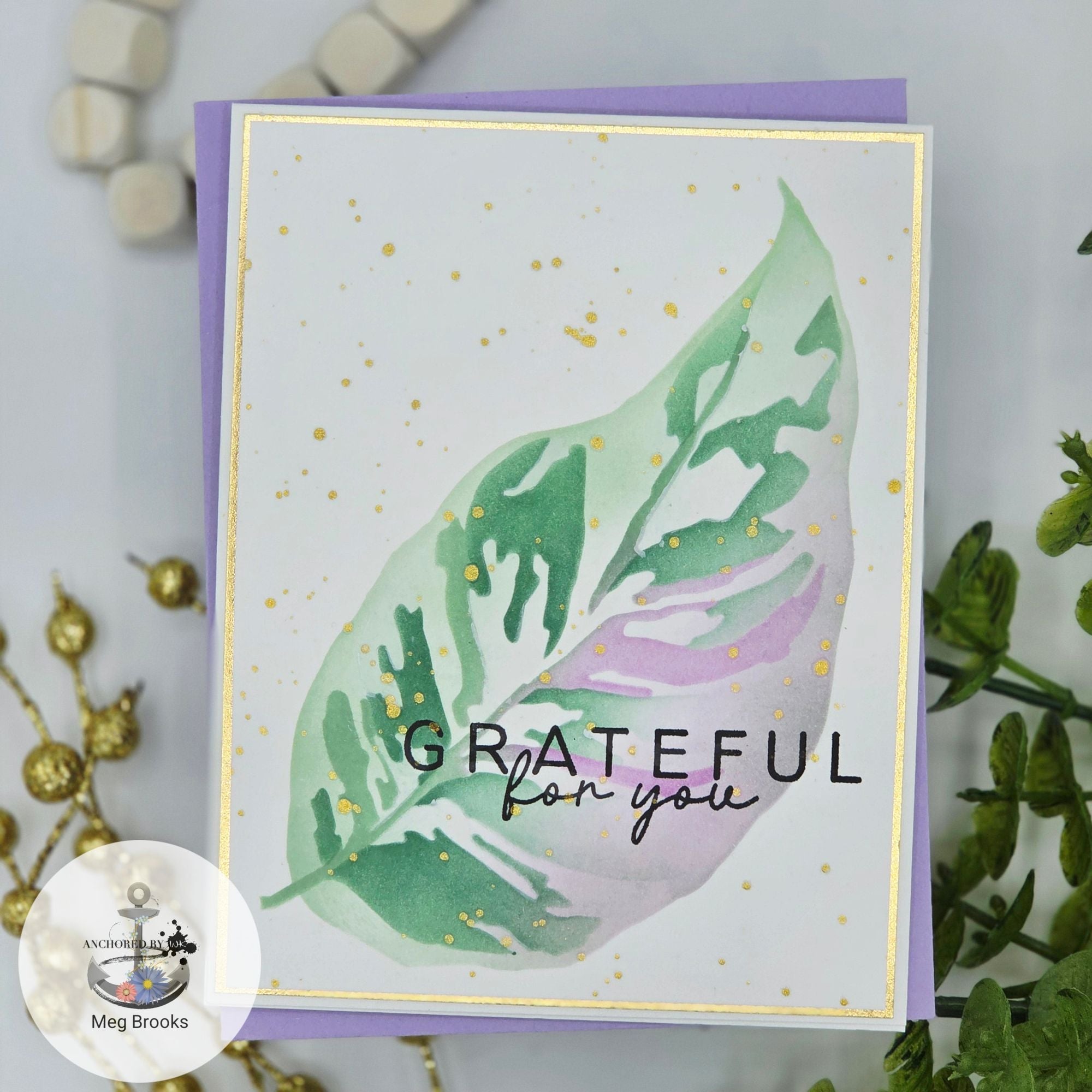 Simon Says Stencils and Dies White Fusion set953wf Rain or Shine Thanks Card Meg Brooks Touch of Lavender 
