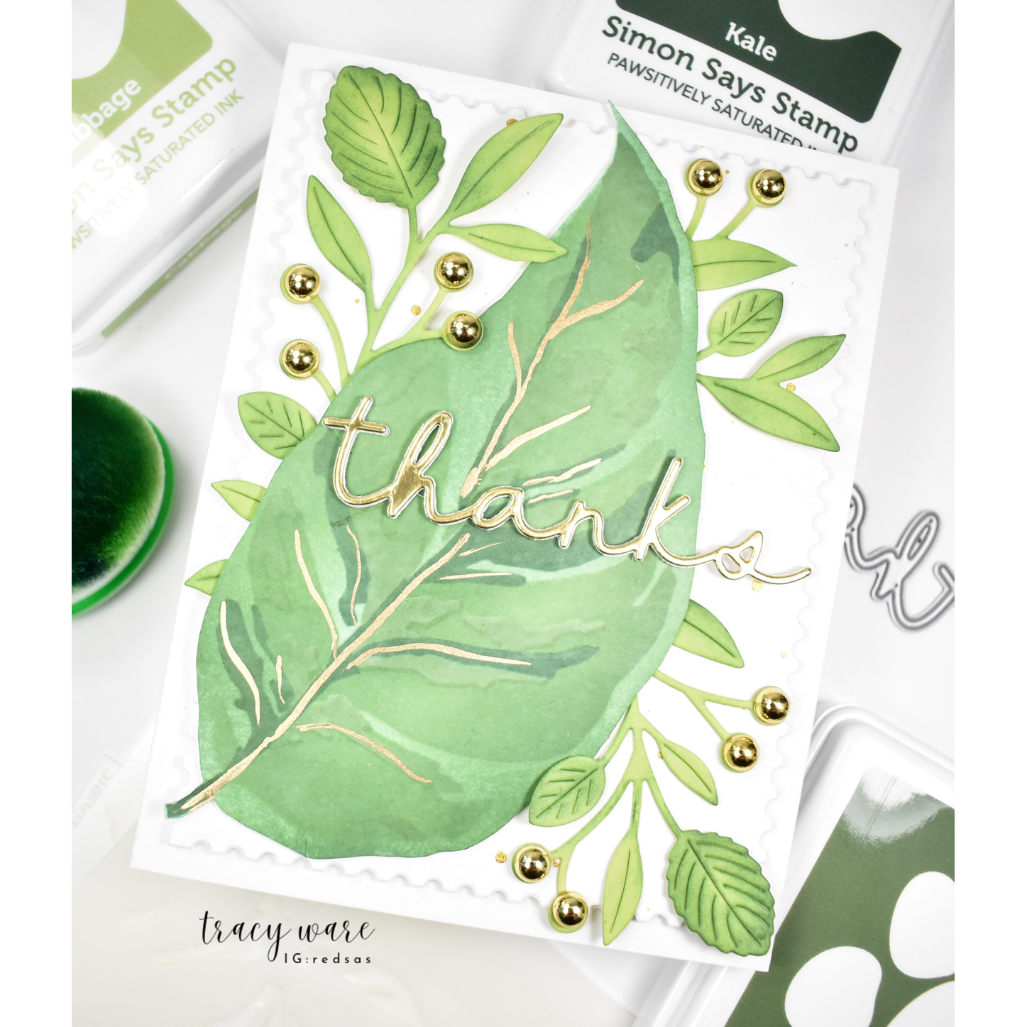 Simon Says Stencils and Dies White Fusion set953wf Rain or Shine Thanks Card | color-code:ALT07 Tracy Ware Added Branches