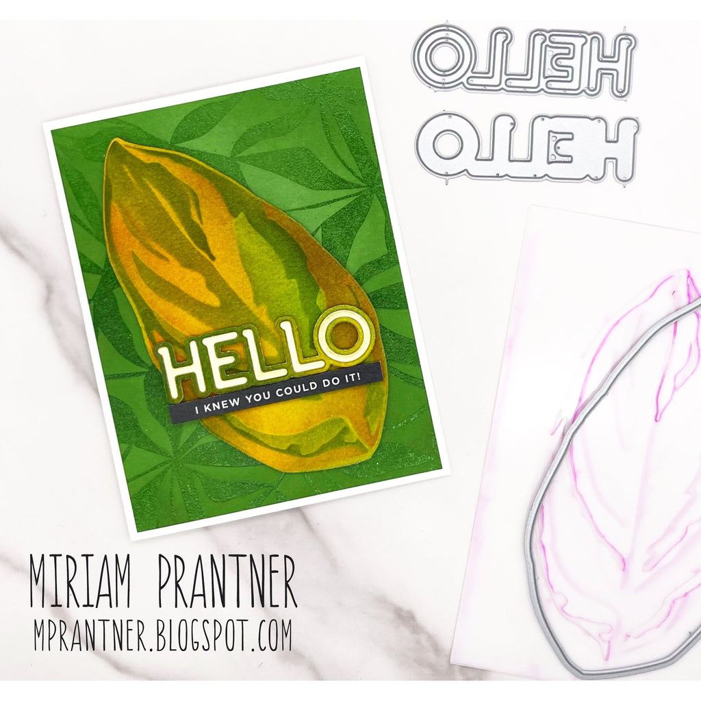 Simon Says Stencils and Wafer Dies Stromanthe set936st Favorite Things Hello Card | color-code:ALT01 Miriam Prantner  Nature Colors