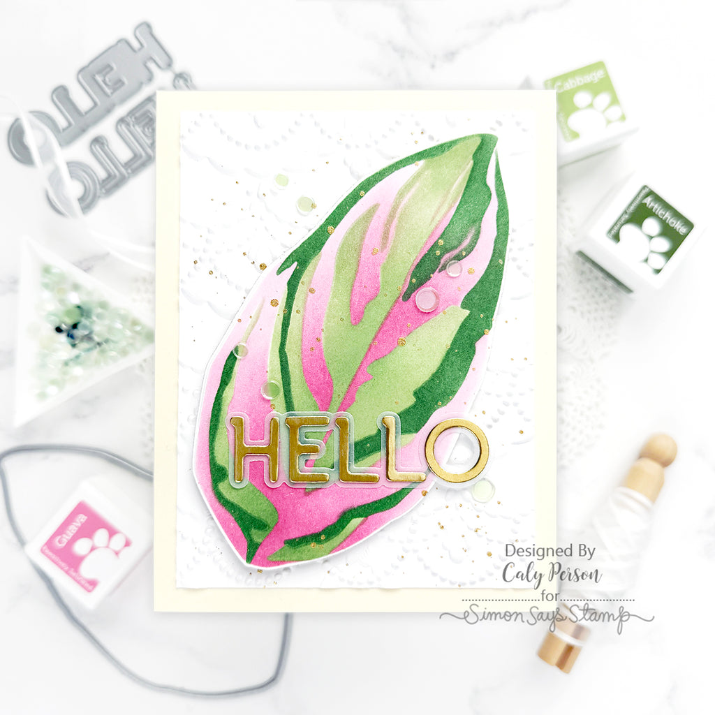 Simon Says Stencils and Wafer Dies Stromanthe set936st Favorite Things Hello Card | color-code:ALT03 Caly Person Fresh Pink and Green