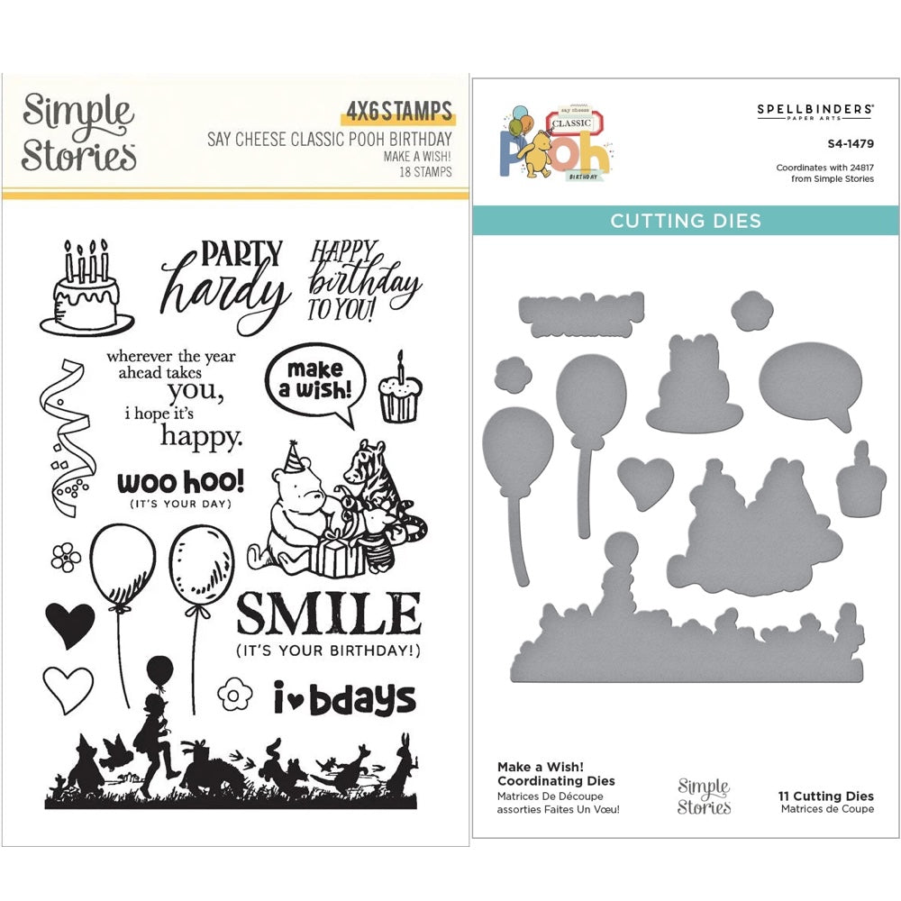 Simple Stories Make A Wish Say Cheese Classic Pooh Stamps And Dies Bundle