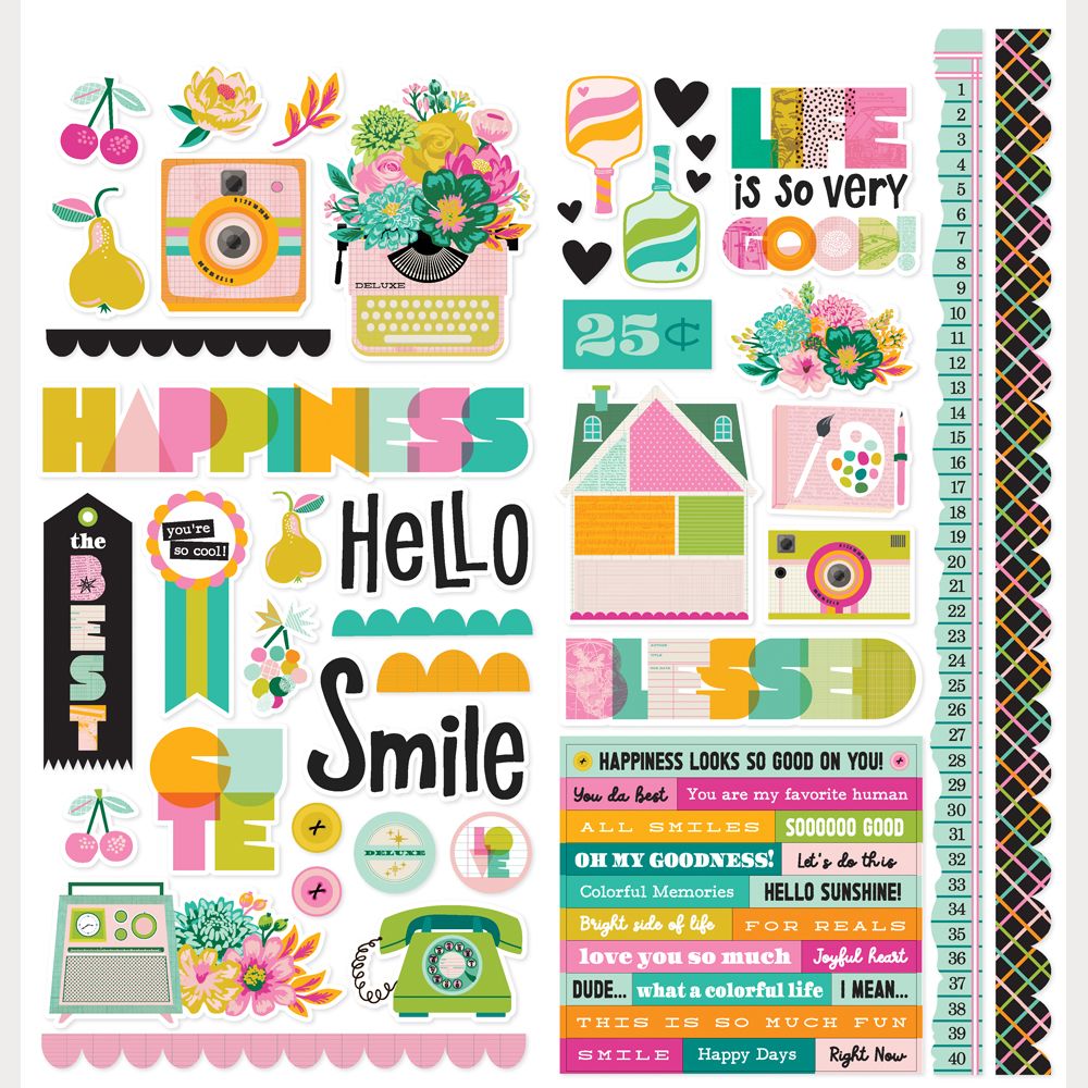 Simple Stories Color Me Happy 12 x 12 Collection Kit 26500 Cardstock Stickers