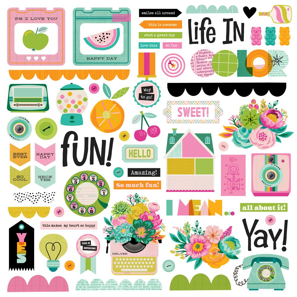 Simple Stories Color Me Happy Chipboard Pieces 26518 Positive Sentiments