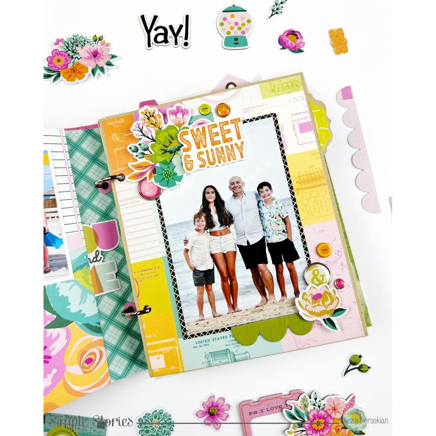 Simple Stories Color Me Happy Floral Bits And Pieces 26521 Sweet Sunny Layout