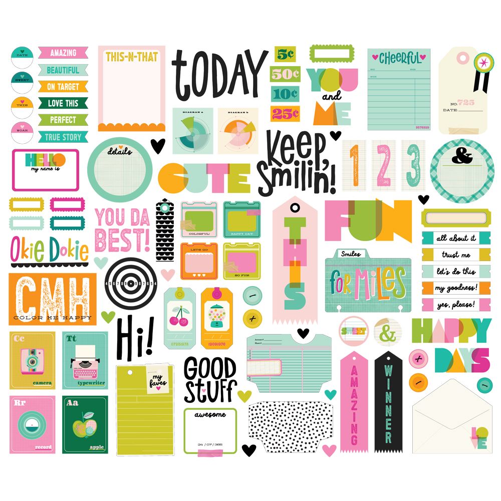 Simple Stories Color Me Happy Journal Bits And Pieces 26520 Positive Sentiments