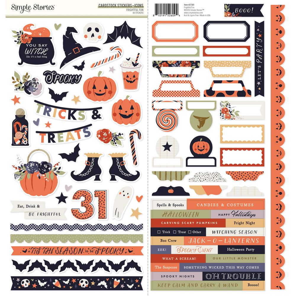 Simple Stories Frightful Fun 12 x 12 Collection Kit 27300 Element Stickers