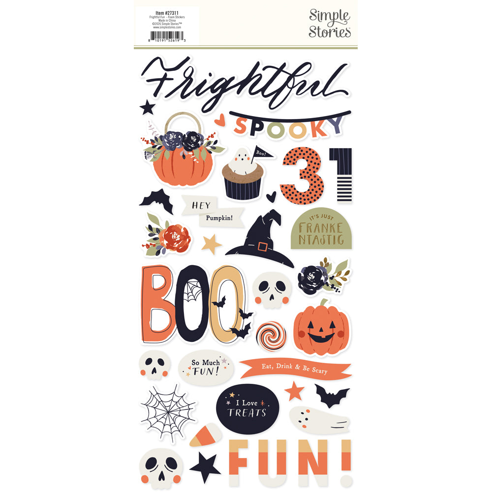Simple Stories Frightful Fun Foam Stickers 27311 Boo Frightful Sentiments