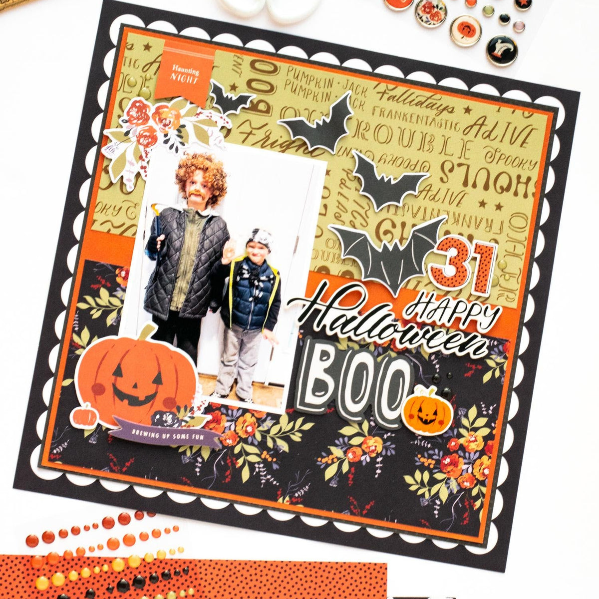 Simple Stories Frightful Fun Glossy Enamel Dots 27313 Happy Halloween Layout
