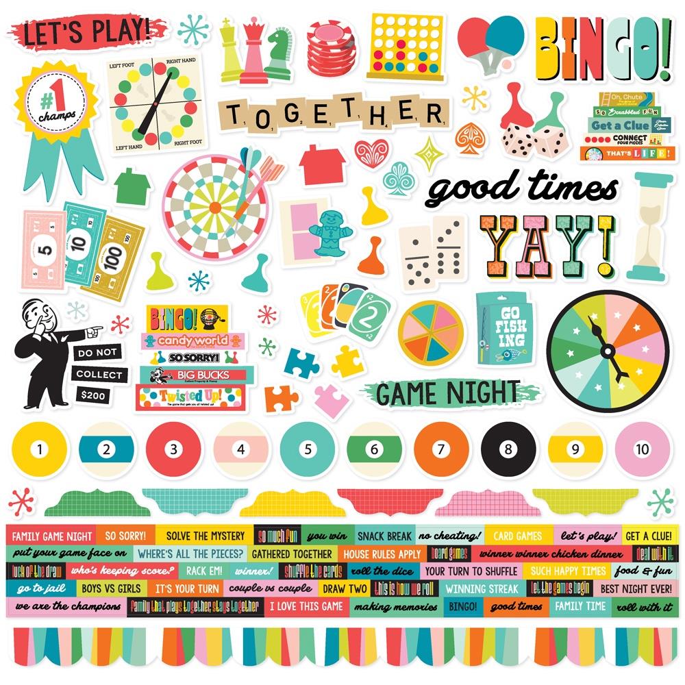 Simple Stories Game Night 12 x 12 Collection Kit 26100 Cardstock Stickers