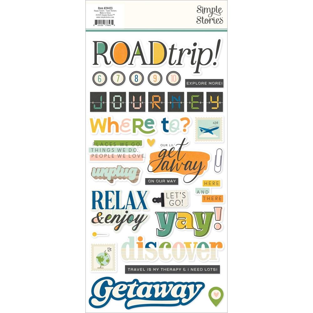 Simple Stories Happy Travels Foam Stickers 24423 Back Of Packaging