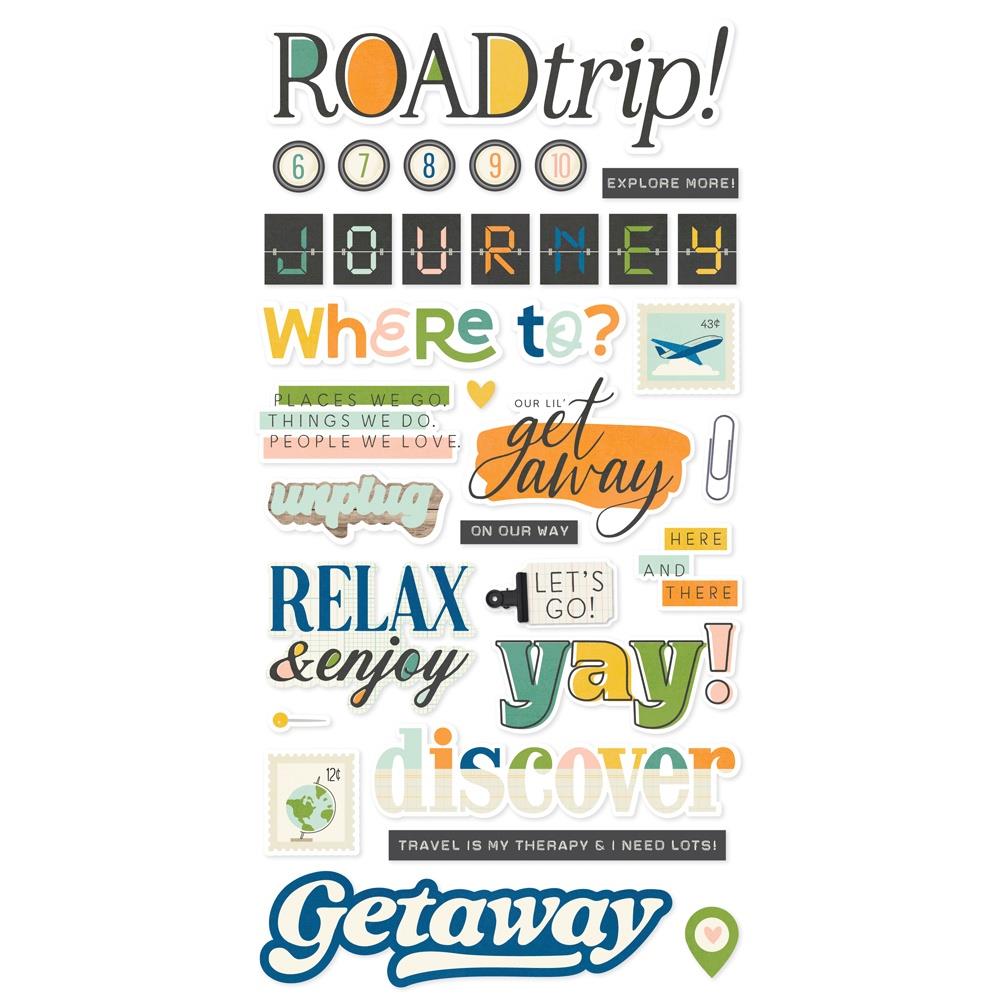 Simple Stories Happy Travels Foam Stickers 24423 Vacation Sentiments
