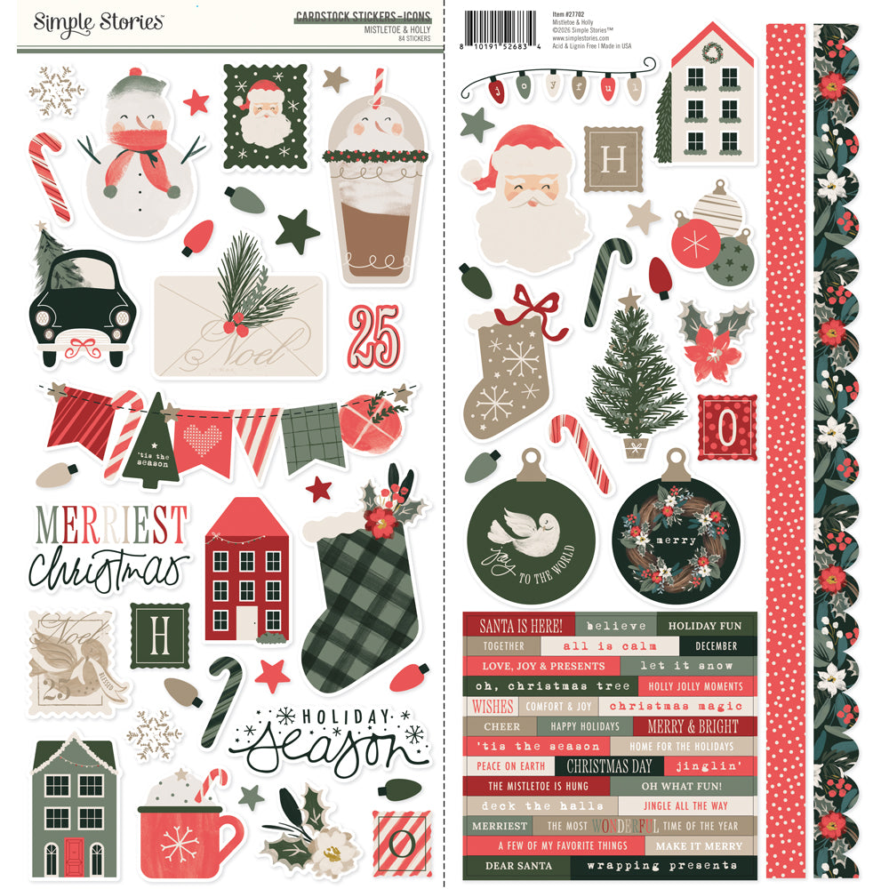Simple Stories Mistletoe and Holly 12 x 12 Collector's Essential Kit 27701 Cardstock Stickers