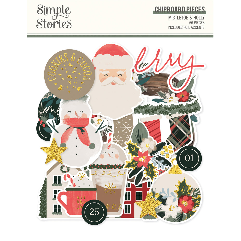 Simple Stories Mistletoe and Holly Chipboard Pieces 27718