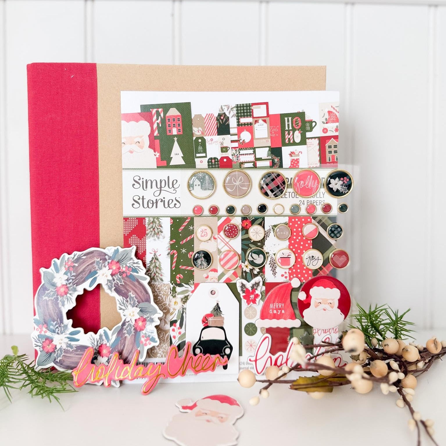 Simple Stories Mistletoe and Holly Chipboard Pieces 27718 Christmas Layout