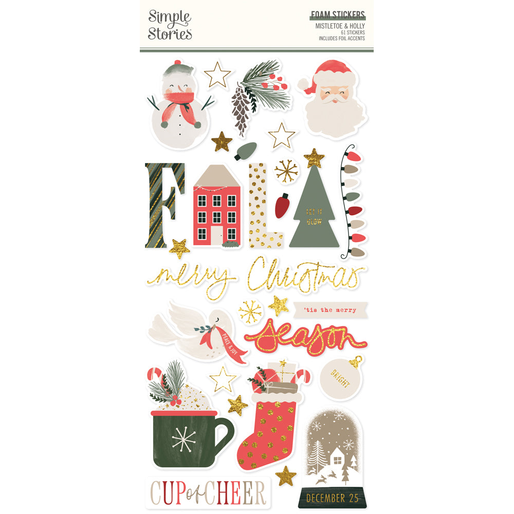 Simple Stories Mistletoe and Holly Foam Stickers 27721 Christmas Sentiments