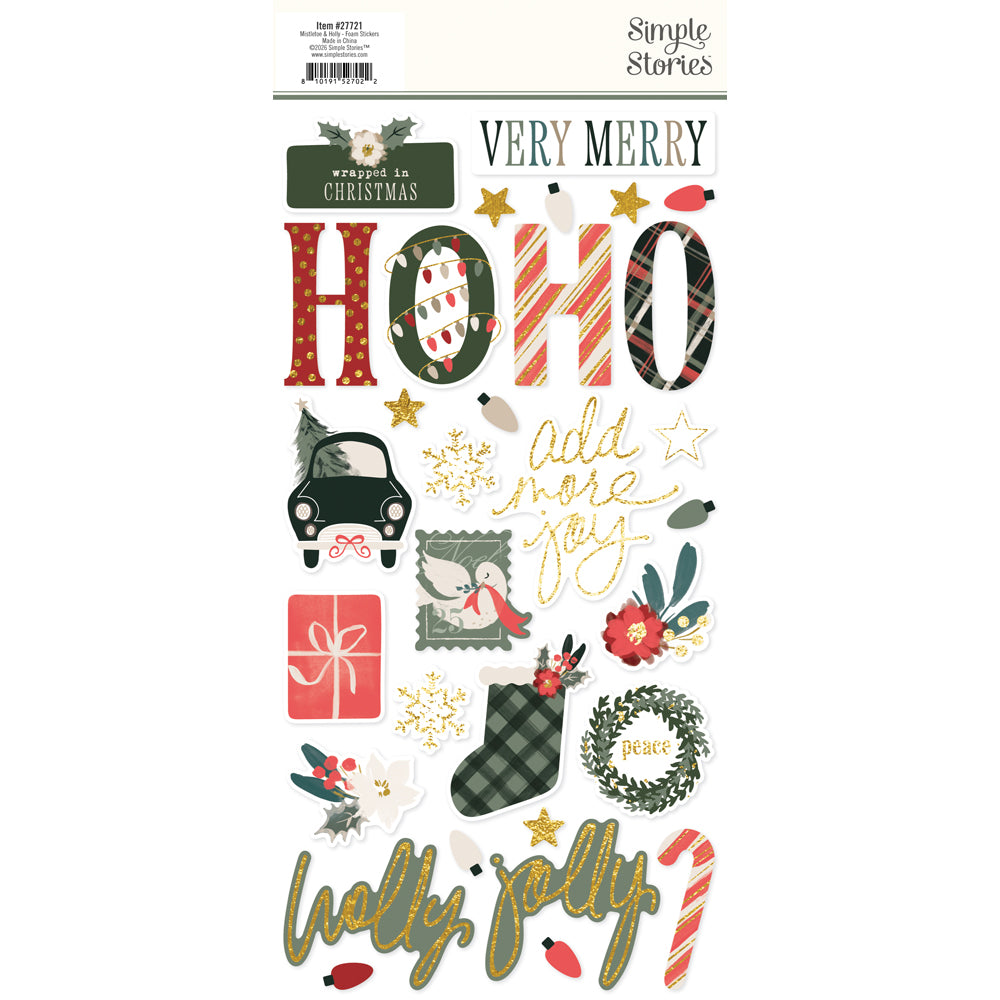 Simple Stories Mistletoe and Holly Foam Stickers 27721 Holiday Sentiments