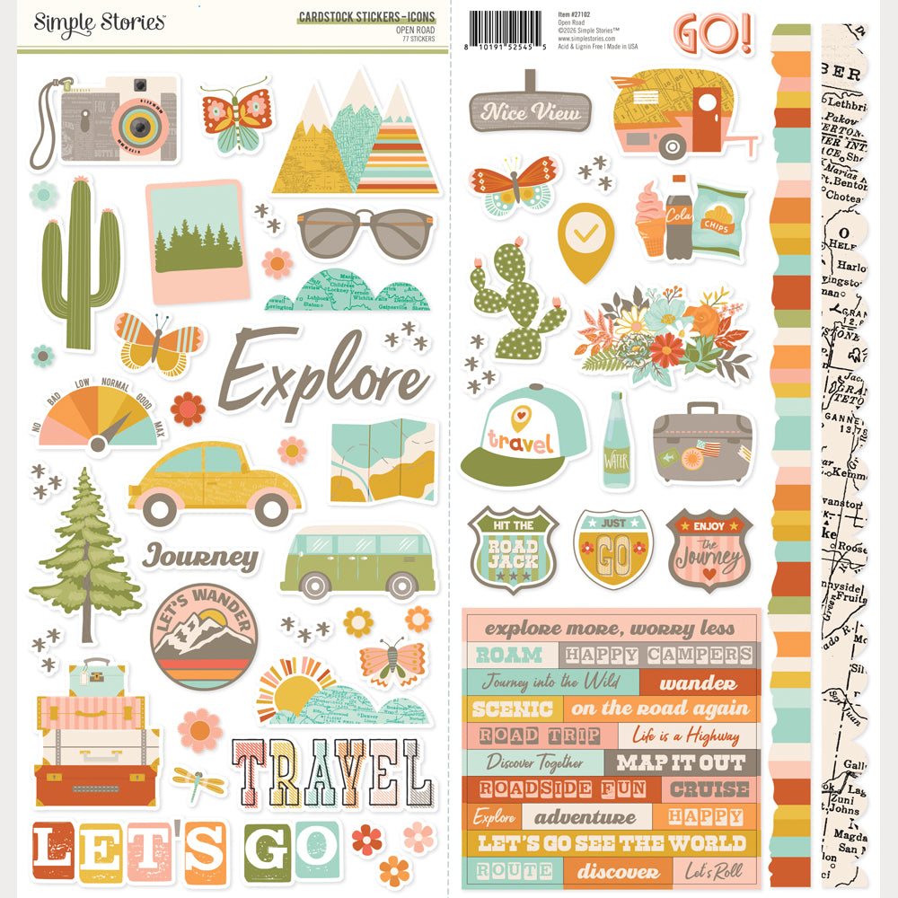 Simple Stories Open Road 12 x 12 Collection Kit 27100 Cardstock Stickers