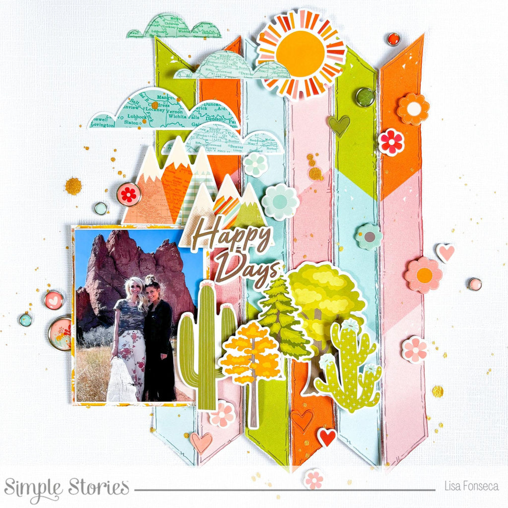 Simple Stories Open Road Chipboard Pieces 27118 Happy Days Layout