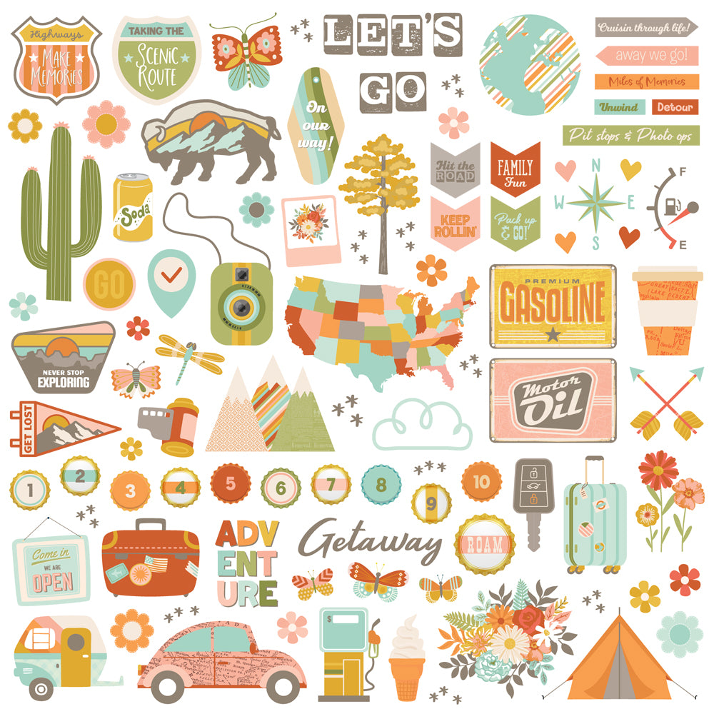 Simple Stories Open Road Chipboard Pieces 27118 Travel Images