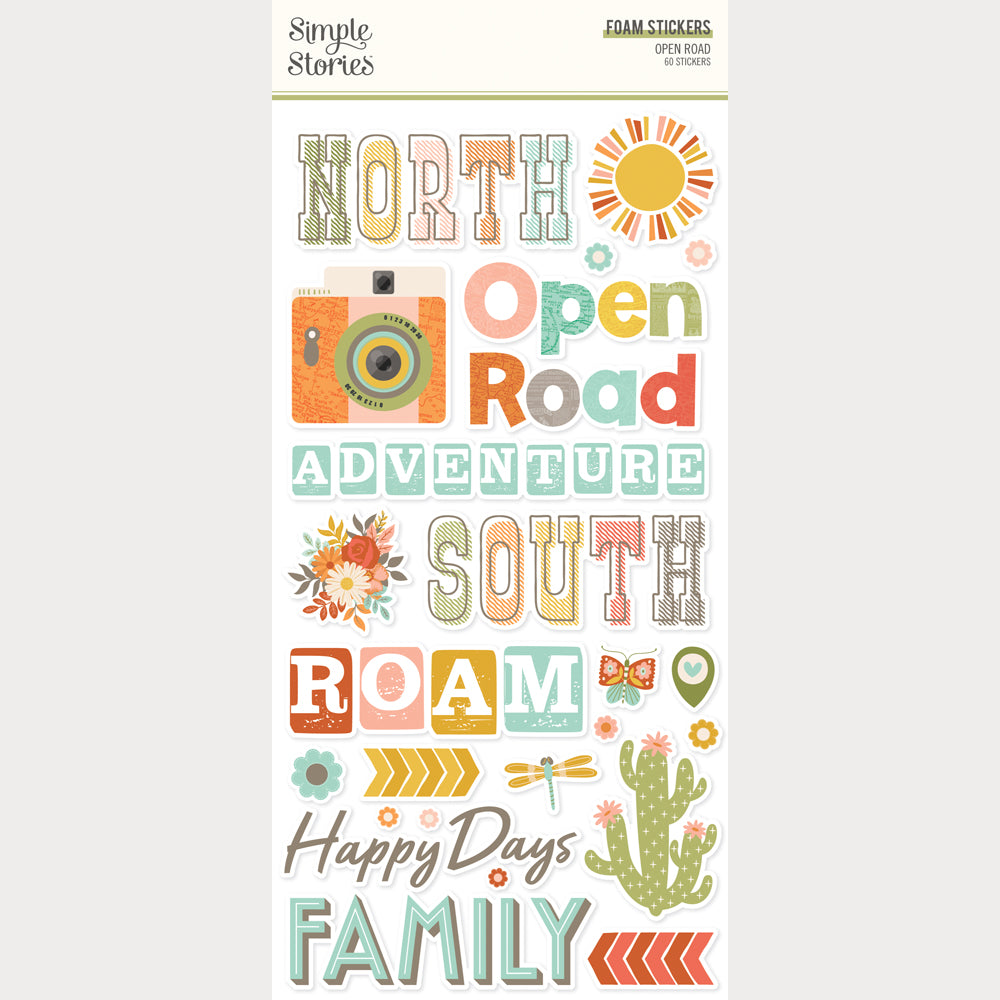 Simple Stories Open Road Foam Stickers 27122 Travel Sentiments