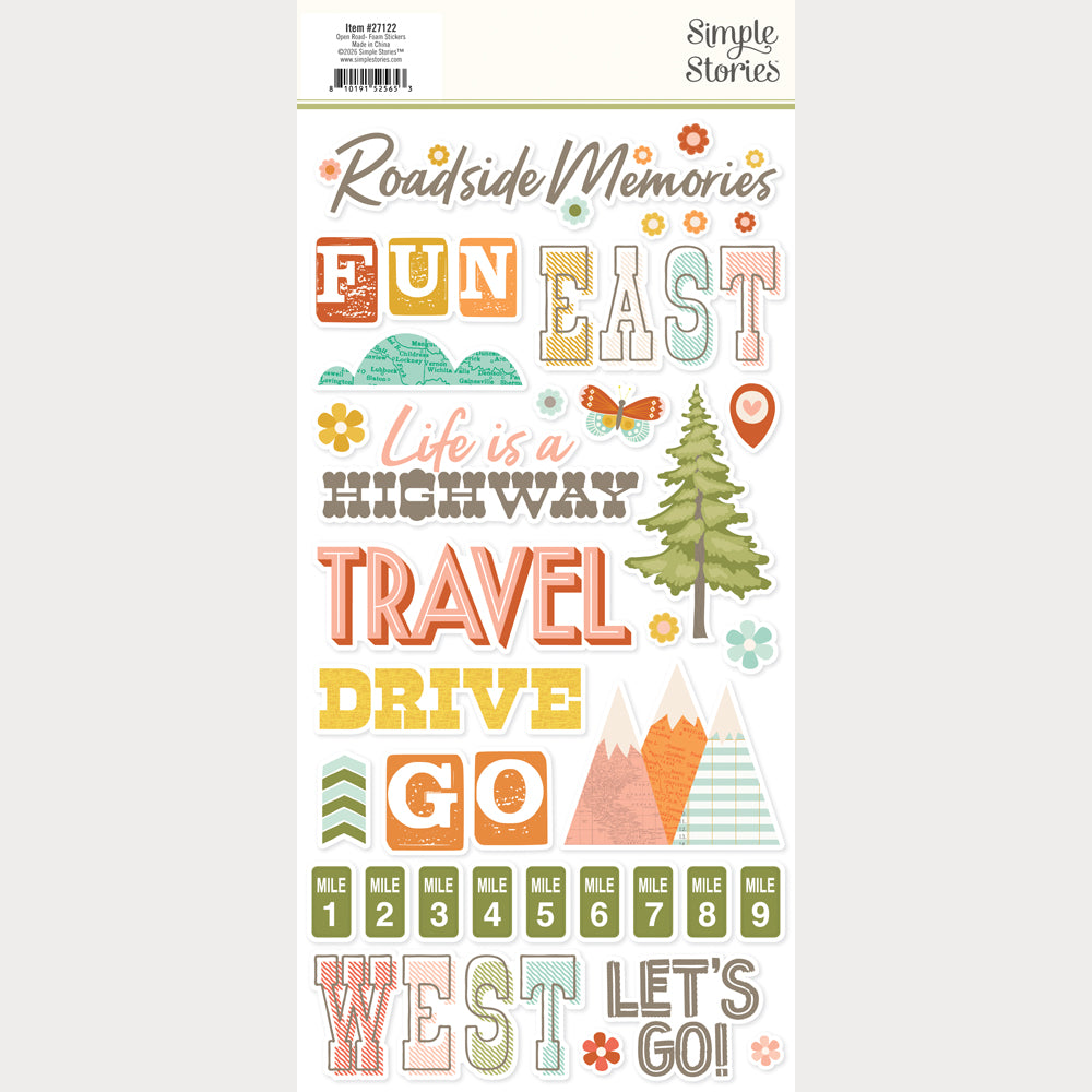 Simple Stories Open Road Foam Stickers 27122 Vacation Sentiments