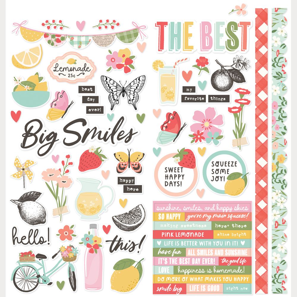 Simple Stories Pink Lemonade 12 x 12 Collection Kit 26300 Cardstock Stickers