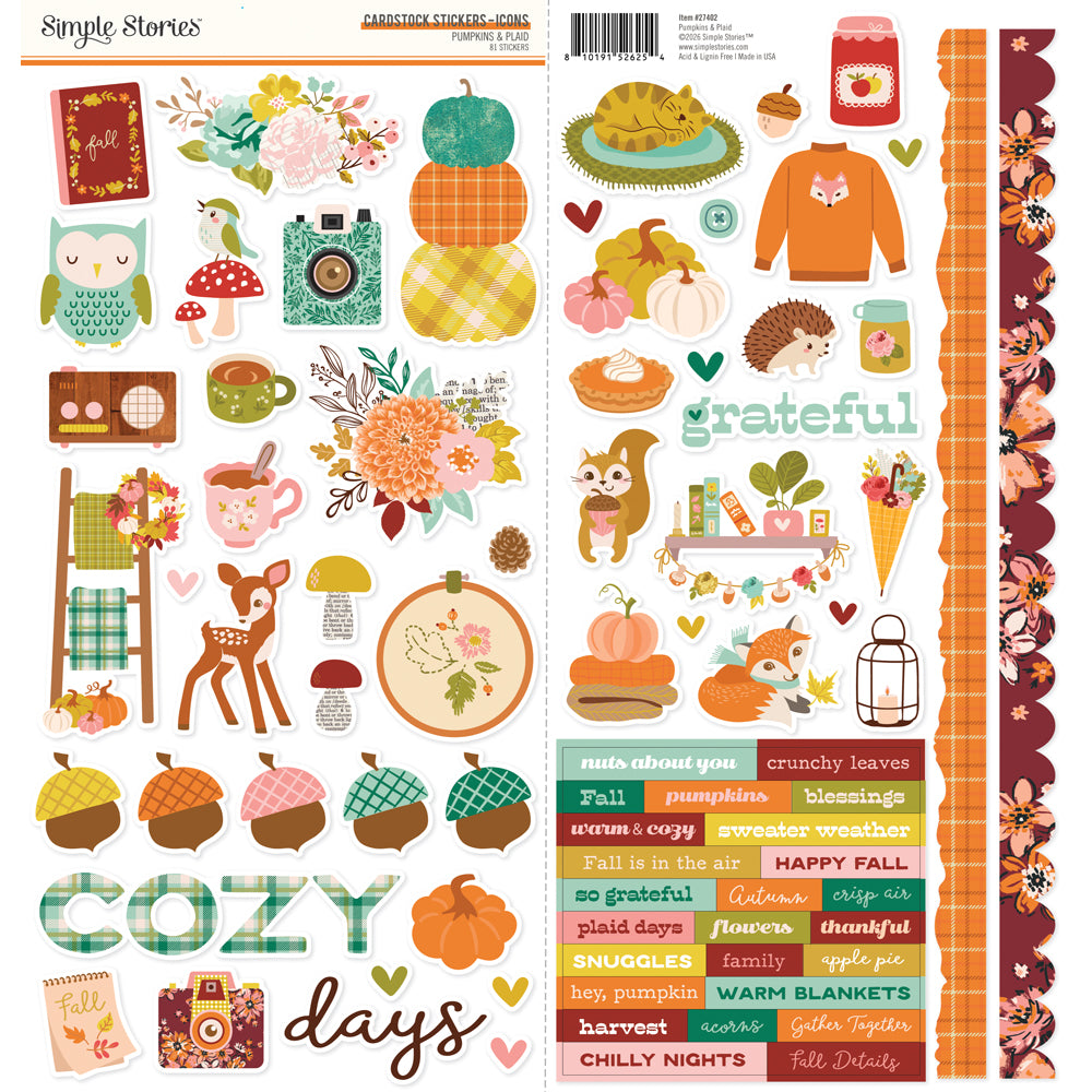 Simple Stories Pumpkins And Plaid 12 x 12 Collection Kit 27400 Cardstock Stickers