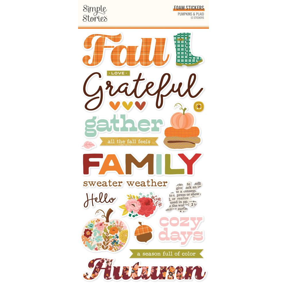 Simple Stories Pumpkins And Plaid Foam Stickers 27422 Sweater Weather Sentiments