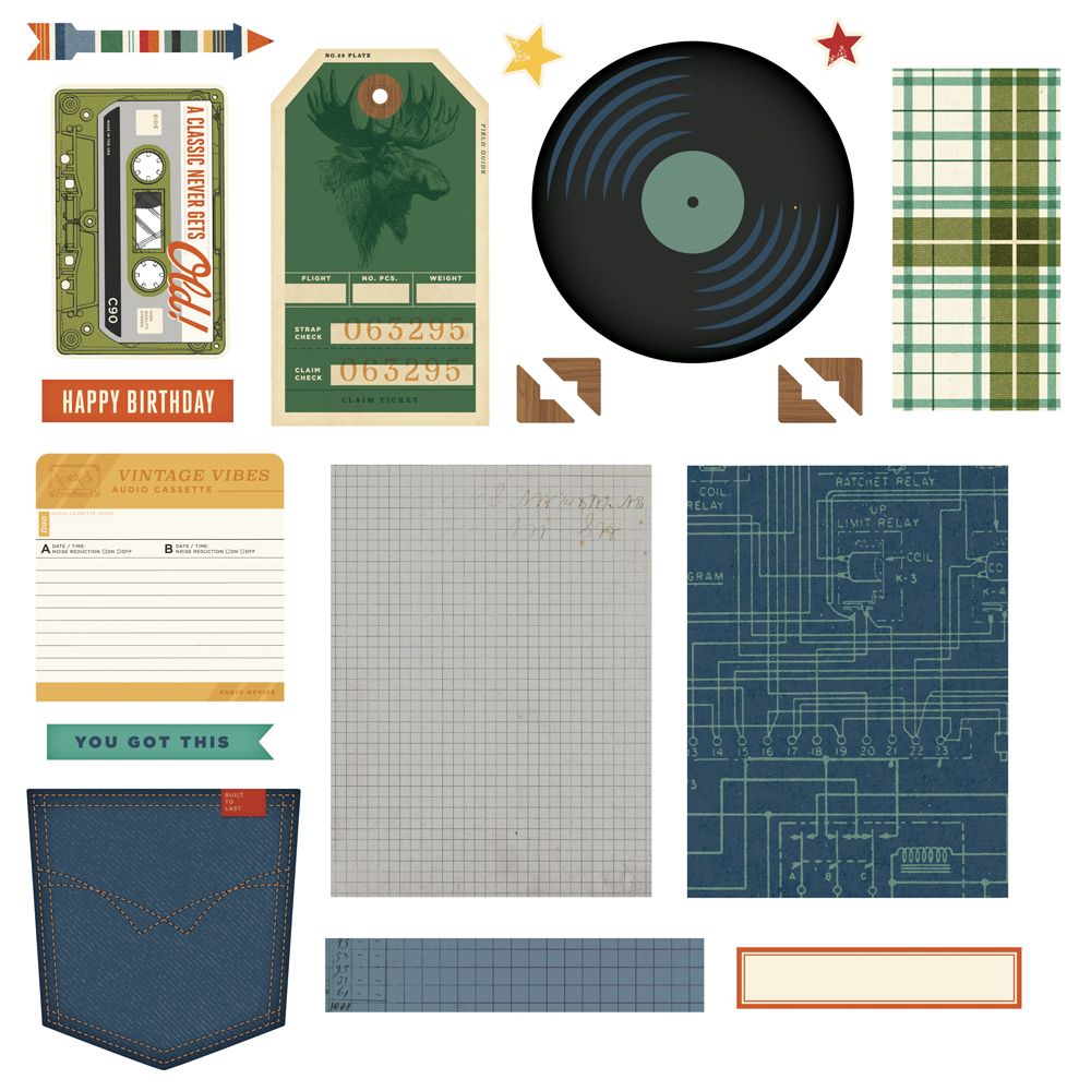 Simple Stories Rustic Legend Card Kit 26626 Audio Cassette Vinyl Record Layout