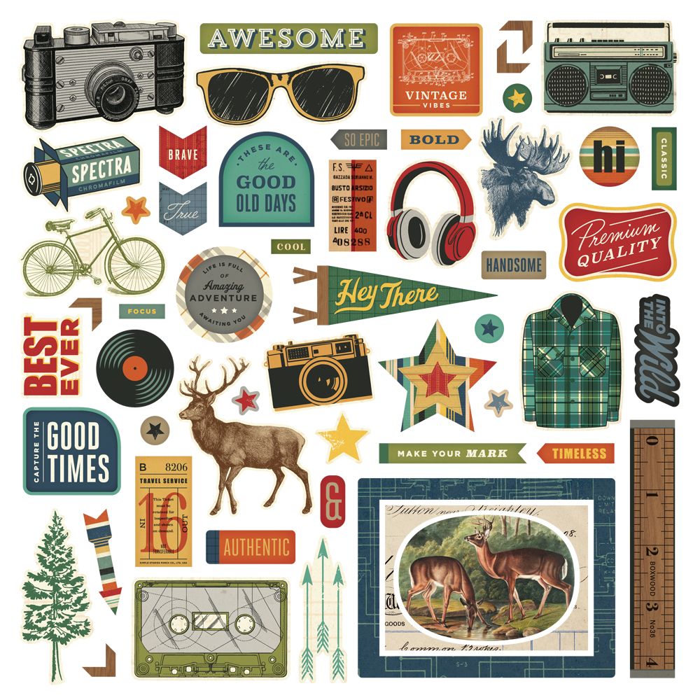 Simple Stories Rustic Legend Chipboard Pieces 26618 Masculine Images