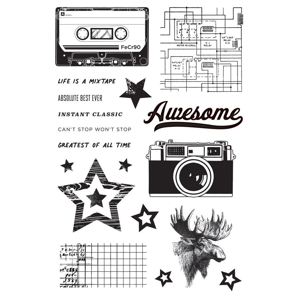 Simple Stories Rustic Legend Icons Clear Stamps 26617 Audio Cassette Vintage Camera